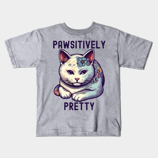 Pawsitively pretty Japanese cat Kids T-Shirt by Japanese Fever
